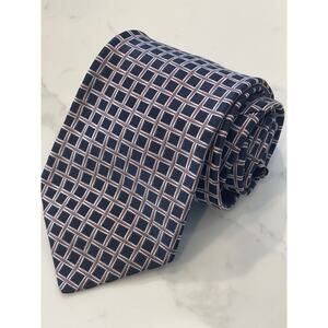Vintage DION Geometric Navy Silk Tie 58.5 x 4 Hand Made in Canada
